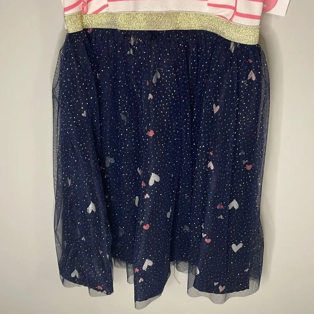 Youngland Girl's Pink Ruffled Detail‎ Unicorn Heart Print Dress Size 12 NWT